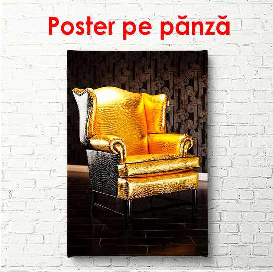Poster, Fotoliu auriu pe fundal negru, 60 x 90 см, Poster înrămat