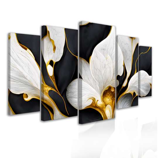 Modular picture, Black and white lines with golden elements, 108 х 60