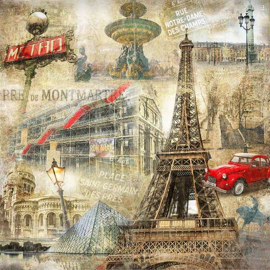 Wall Mural - Red car near the Eiffel Tower
