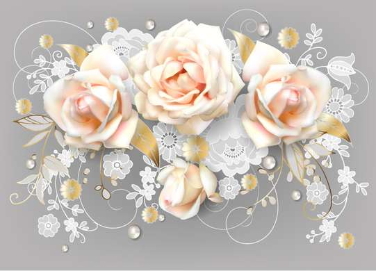 3Д Фотообои - Букет из розовых роз на сером фоне