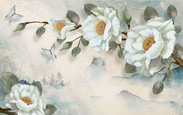 Screen - White flowers on a blue background, 7