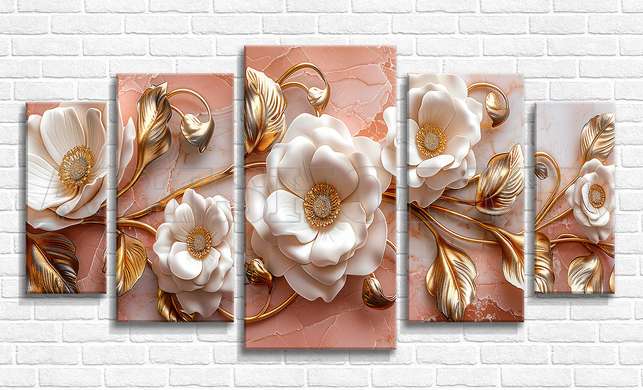 Modular picture, White flowers on a pink background, 108 х 60