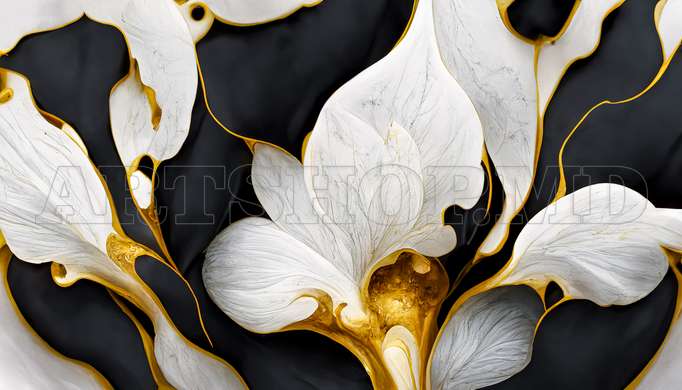 Modular picture, Black and white lines with golden elements, 108 х 60