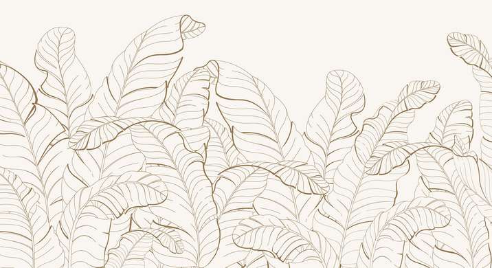Wall Mural - Contour of leaves on a beige background