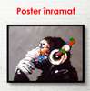 Poster - Maimuța cu căști pe fundalul negru, 90 x 60 см, Poster înrămat, Glamour