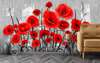Wall Mural - Bright red poppies on a black white background