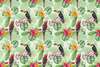 Фотообои - Разноцветные попугаи на зеленых веточках