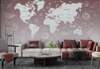 Wall mural - World map with mountains and stars in pale pink color