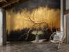 Wall mural - Golden branch on black gold abstract background