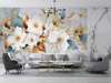 Wall mural - The branch with tender white flowers and golden elements