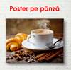 Poster - Cup with coffee and croissant on the table, 90 x 60 см, Framed poster, Food and Drinks