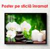 Poster - White orchids on stones on a green background, 90 x 45 см, Framed poster, Flowers