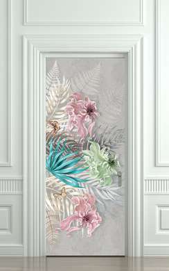 Stickere 3D pentru uși, Frunze botanice, 60 x 90cm, Autocolant pentru Usi