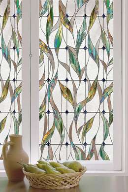 Window Privacy Film, Decorative stained glass window with leaves, 60 x 90cm, Matte, Window Film