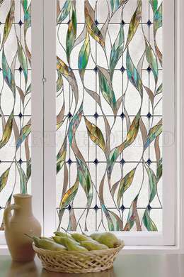 Window Privacy Film, Decorative stained glass window with leaves, 60 x 90cm, Transparent, Window Film