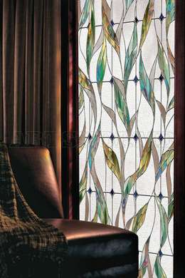 Window Privacy Film, Decorative stained glass window with leaves, 60 x 90cm, Transparent, Window Film
