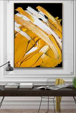 Poster - Shades of yellow on a black background, 60 x 90 см, Framed poster on glass, Abstract