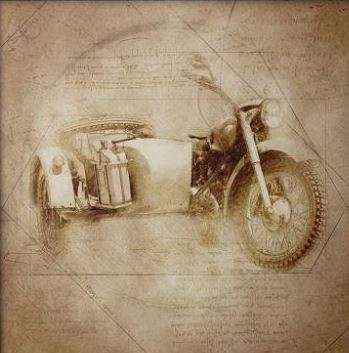 Poster - sketch of retro motorcycle, 100 x 100 см, Framed poster on glass, Transport