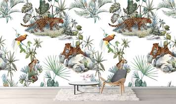 Wall Mural - Leopard in the jungle, seamless print