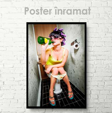 Poster - Fată cu alcool, 30 x 45 см, Panza pe cadru, Nude