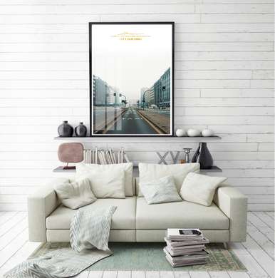 Постер - Дорога в пасмурном городе, 30 x 60 см, Холст на подрамнике, Города и Карты