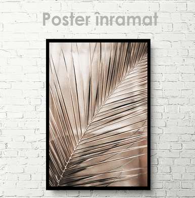 Poster - Frunza de palmier aurie, 30 x 45 см, Panza pe cadru, Botanică