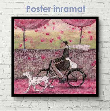 Poster - Plimbare de primăvară prin oraș, 100 x 100 см, Poster inramat pe sticla, Diverse