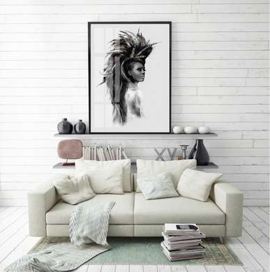 Poster - Indian Girl, 30 x 45 см, Canvas on frame, Black & White