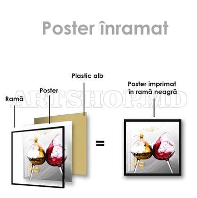 Poster - Wine in glasses, 100 x 100 см, Framed poster on glass, Food and Drinks