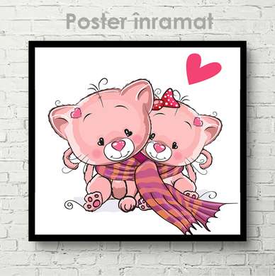 Poster - Două pisici, 40 x 40 см, Panza pe cadru, Pentru Copii