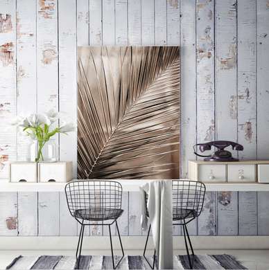 Poster - Golden palm leaf, 30 x 45 см, Canvas on frame, Botanical