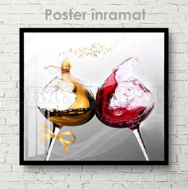 Poster - Wine in glasses, 100 x 100 см, Framed poster on glass, Food and Drinks