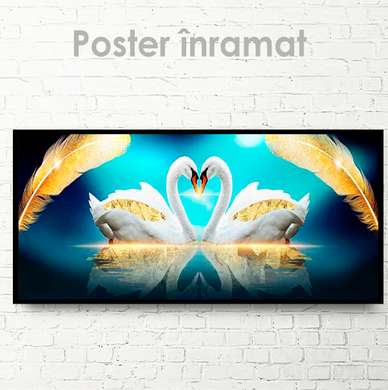 Постер, Влюбленные лебеди, 60 x 30 см, Холст на подрамнике