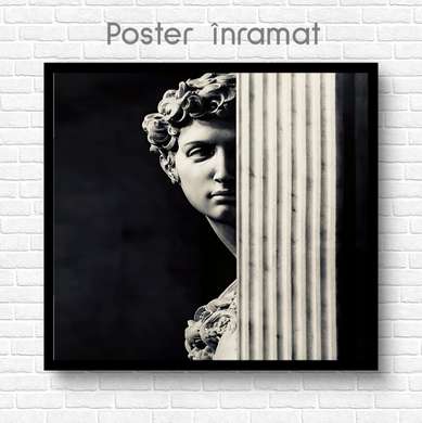 Постер - Древнеримская скульптура, 100 x 100 см, Постер на Стекле в раме, Черно Белые