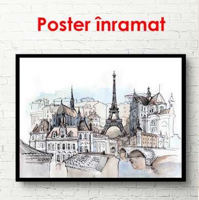 Постер - Париж в холодных оттенках, 45 x 30 см, Холст на подрамнике, Города и Карты