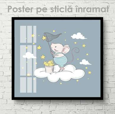 Poster - Mouse on a cloud, 40 x 40 см, Canvas on frame