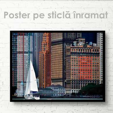 Poster - Sailing yacht, 90 x 60 см, Framed poster on glass, Marine Theme