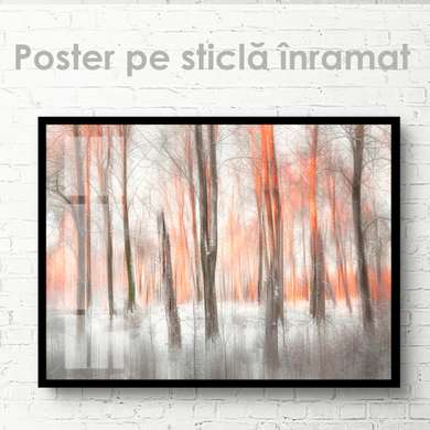 Постер - Деревья в пасмурном лесу, 90 x 60 см, Постер на Стекле в раме, Природа