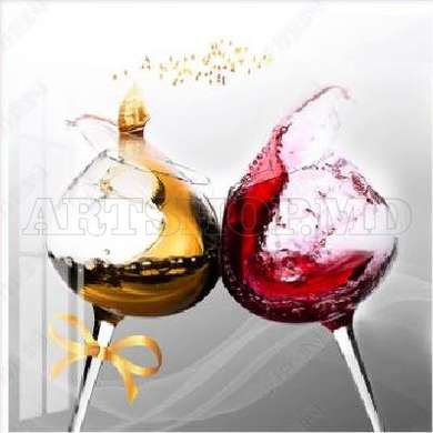 Poster - Wine in glasses, 100 x 100 см, Framed poster on glass, Food and Drinks