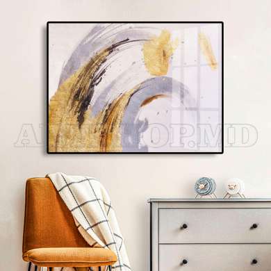 Poster - Golden Lines, 90 x 60 см, Framed poster on glass, Abstract