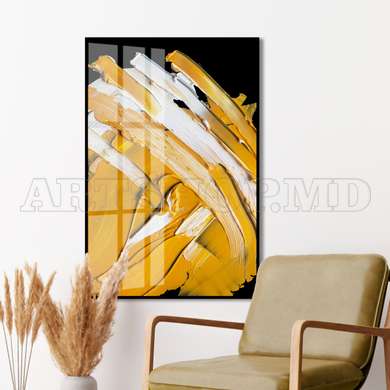 Poster - Shades of yellow on a black background, 60 x 90 см, Framed poster on glass, Abstract