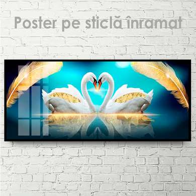 Poster, Swans in love, 60 x 30 см, Canvas on frame