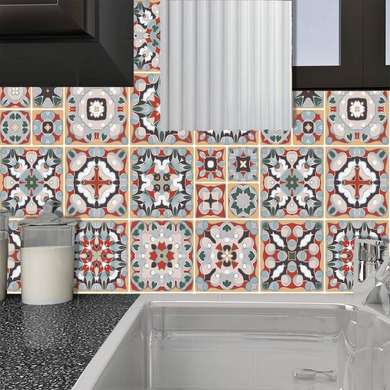 Ceramic tiles in retro colors with patterns in ethnic style