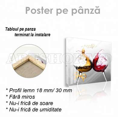 Poster - Wine in glasses, 100 x 100 см, Framed poster on glass, Food and Drinks