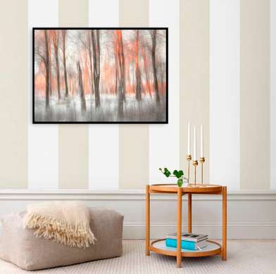 Постер - Деревья в пасмурном лесу, 90 x 60 см, Постер на Стекле в раме, Природа