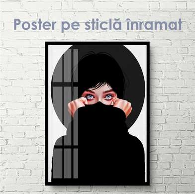 Poster - Fată în negru, 45 x 90 см, Poster inramat pe sticla