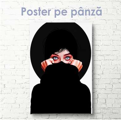 Poster - Girl in black, 45 x 90 см, Framed poster on glass, Different