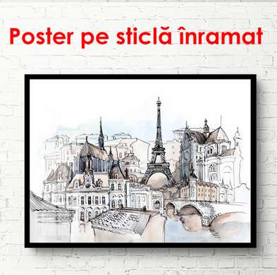 Постер - Париж в холодных оттенках, 45 x 30 см, Холст на подрамнике, Города и Карты