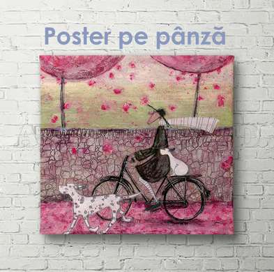 Poster - Plimbare de primăvară prin oraș, 100 x 100 см, Poster inramat pe sticla, Diverse