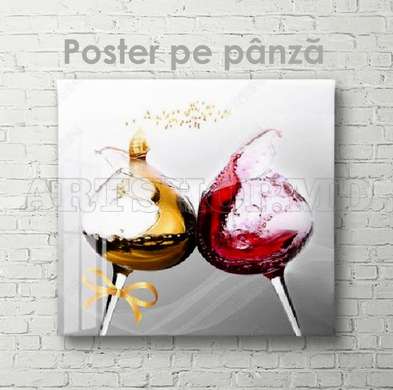 Poster - Wine in glasses, 100 x 100 см, Framed poster on glass, Food and Drinks